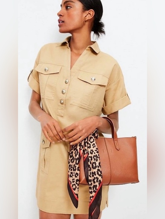 LOFT Dresses & Skirts - LOFT Beige Utility Shirt Dress with Short Sleeves